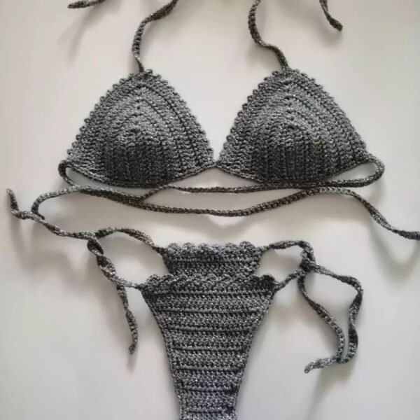 Bikini gris a crochet en hilo mercerizado - Imagen 8