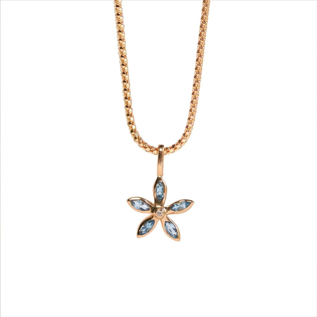 Dije Flor Topacios y Diamante en Oro 18k blanco